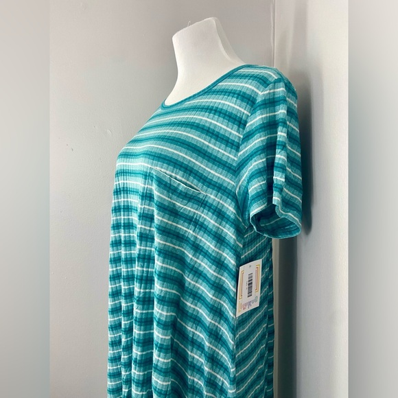 LuLaRoe Carly Dress Blue Striped Ribbed Fabric High Low - Picture 2 of 6